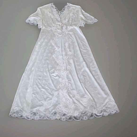 Vtg Gafer Full Slip Nightgown Robe Set IT 4  L White Nylon Calais Lace Italy NOS - Picture 11 of 16